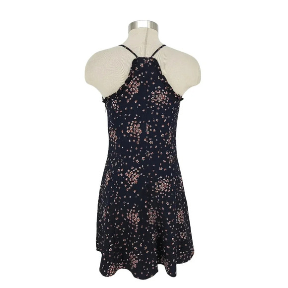 Ann Taylor LOFT Fit Flare Dress Navy Floral Sleeveless Zip Ruffle Sweetheart - Picture 5 of 7